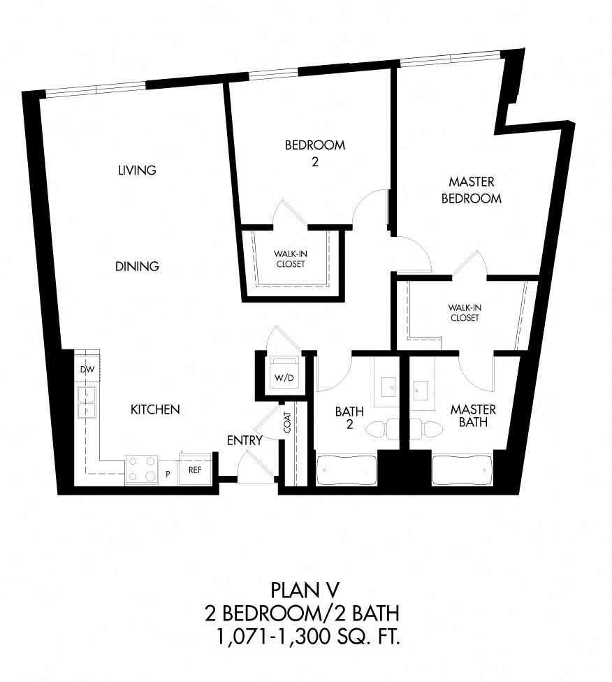 Floor plan for 2 beds, 2 baths, 1072 sqft